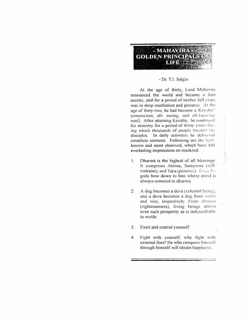First page of Mahavira Golden Principals Of Life