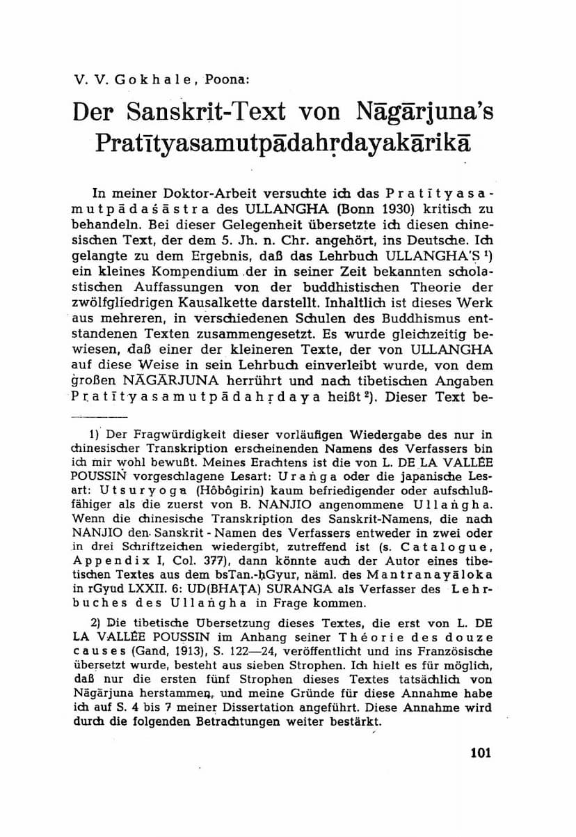First page of Der Sanskrit Text Von Nagarjunas Pratityasamutpada Hhrdayakarika