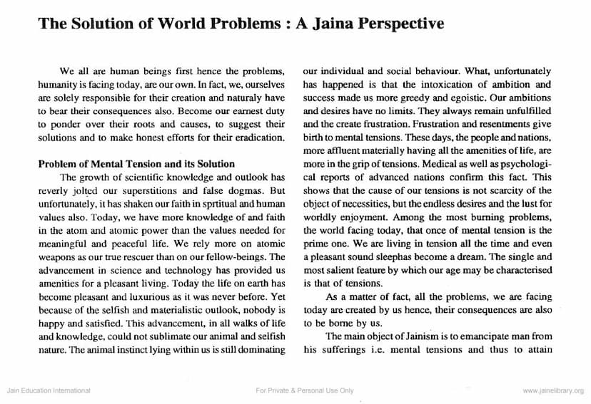 First page of Solution Of World Problems A Jaina Perspective