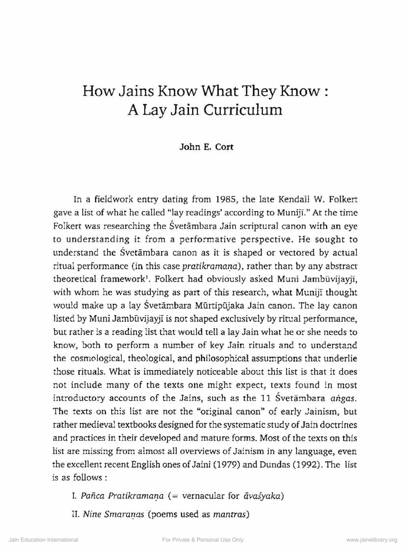 First page of How Jains Know What They Know A Lay Jain Curriculum