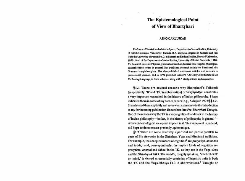 First page of Epistemological Point Of View Of Bhartrhari