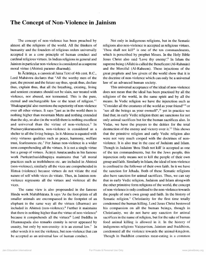 First page of Concept Of Non Violence In Jainism