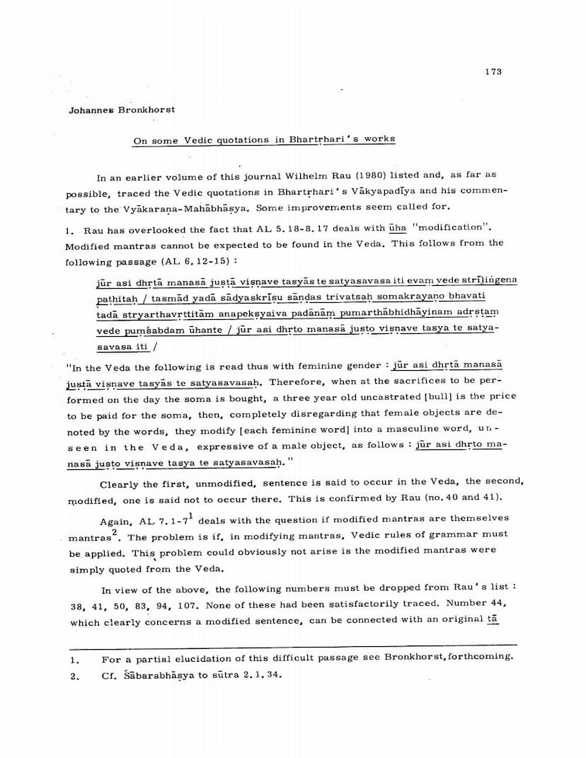 First page of On Some Vedic Quotations In Bhrtrharis Works
