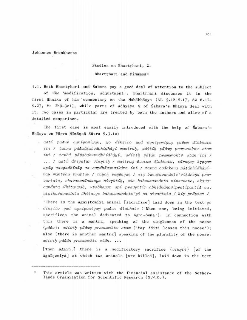 First page of Studies On Bhartrhari