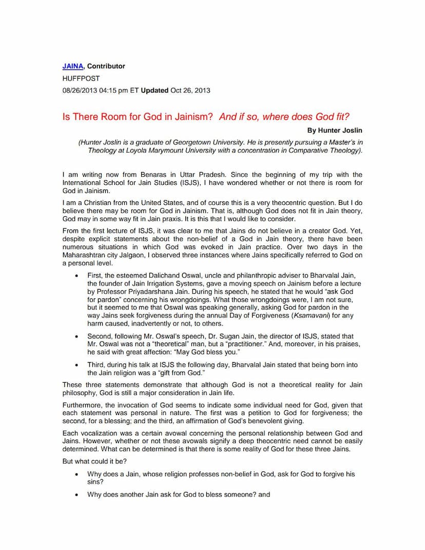 First page of Is There Room For God In Jainism