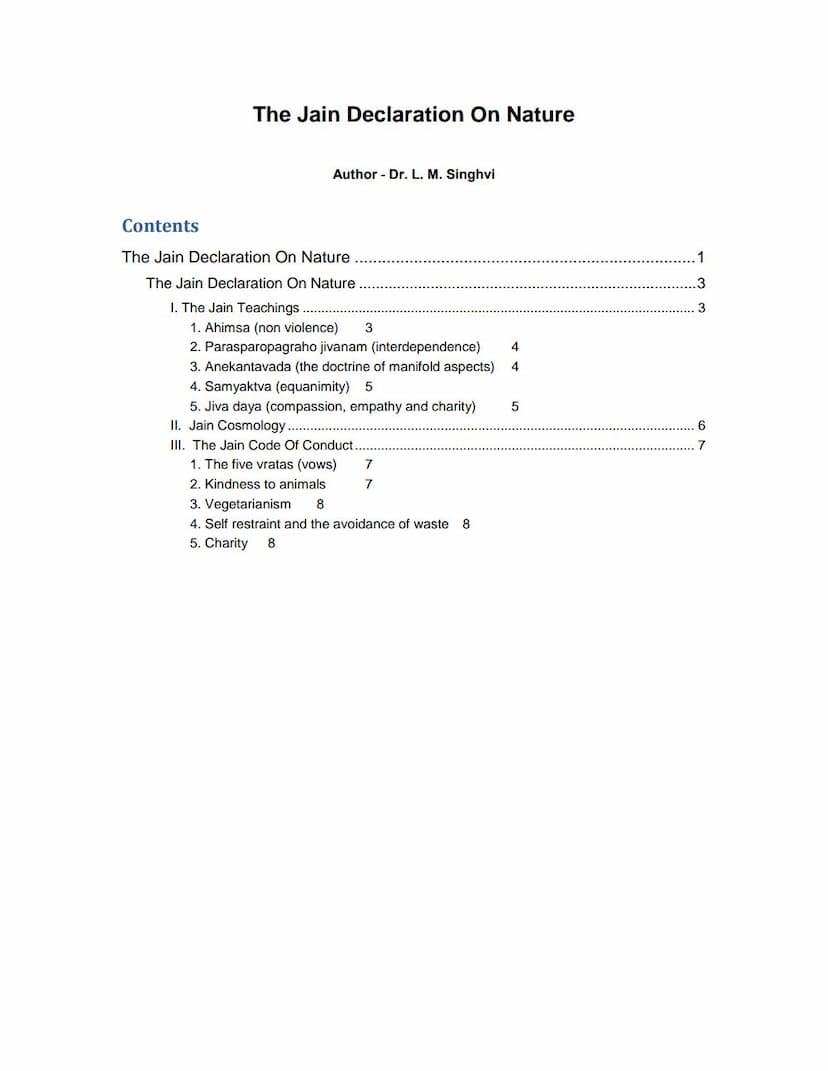First page of Jain Declaration Of Nature