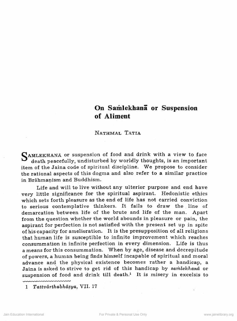 First page of On Samlekhana Or Supension Of Aliment