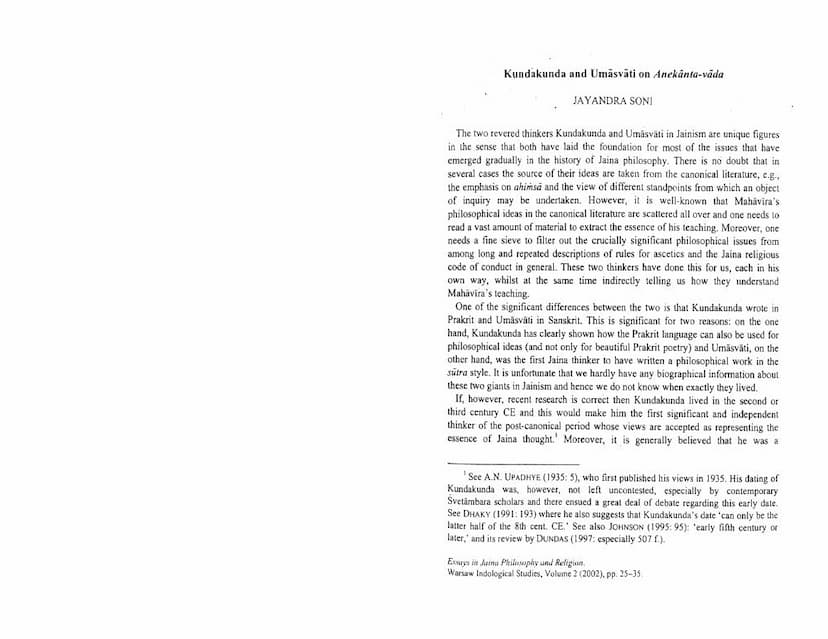 First page of Kundakunda And Umasvati On Anekanta Vada