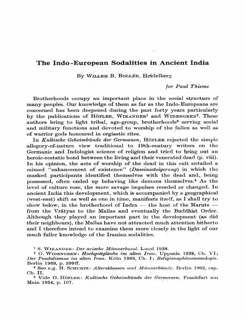 First page of Indo European Sodalities In Ancient India
