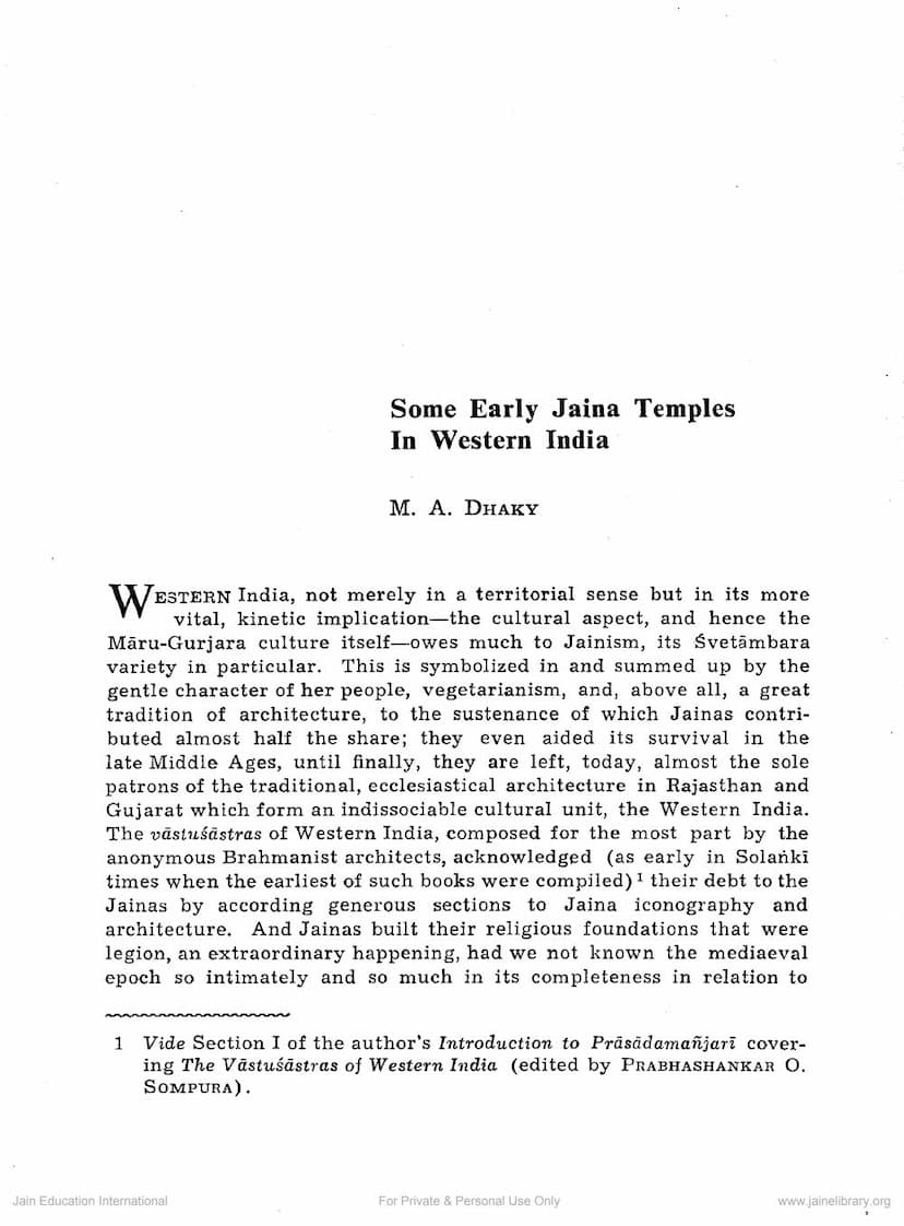 First page of Some Early Jaina Temples In Western India