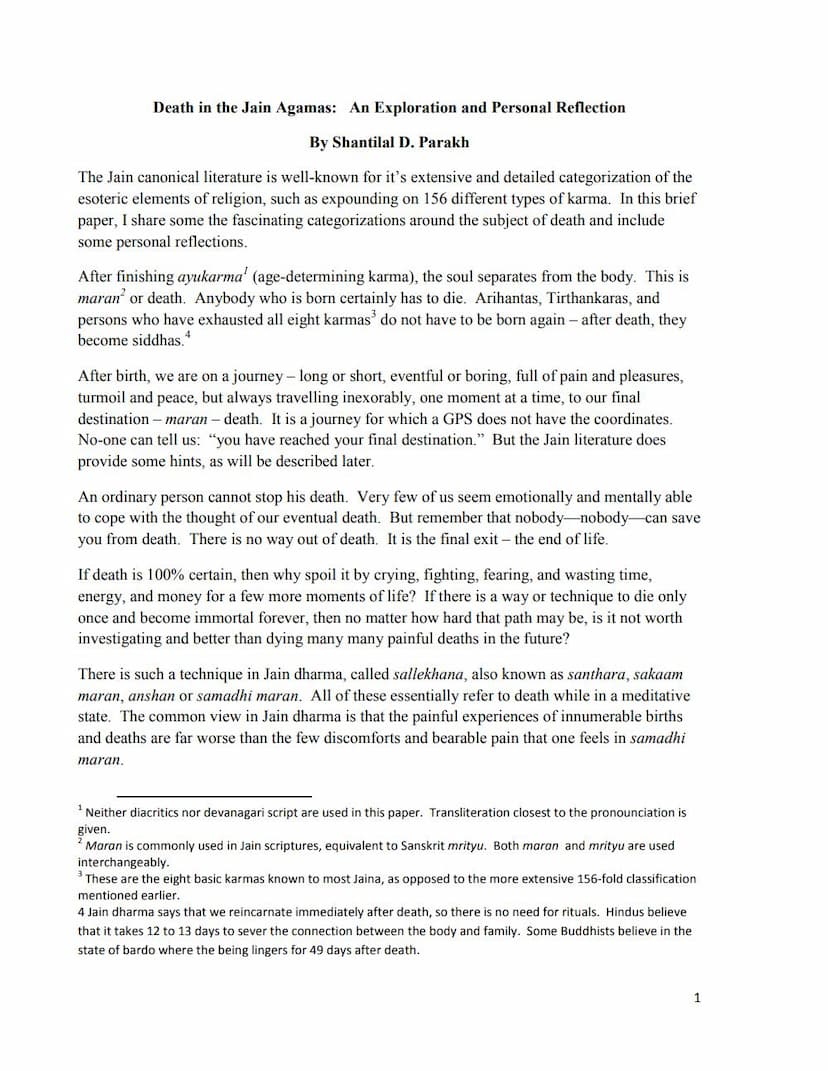 First page of Death In Jain Agams An Exploration And Personal Reflection