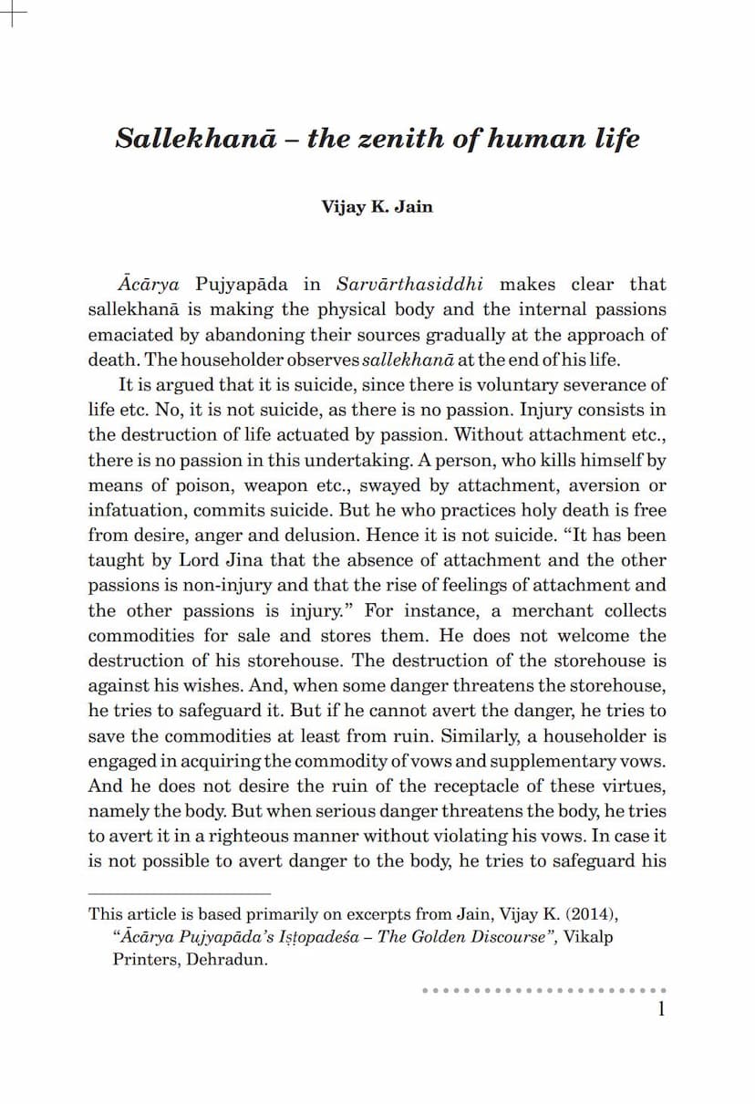 First page of Sallekhana Zenith Of Human Life