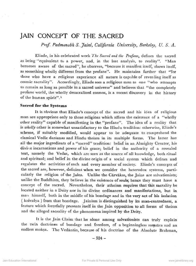 First page of Jain Concept Of The Sacred