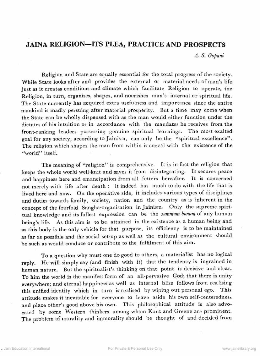 First page of Jaina Religion Its Plea Practice And Prospects