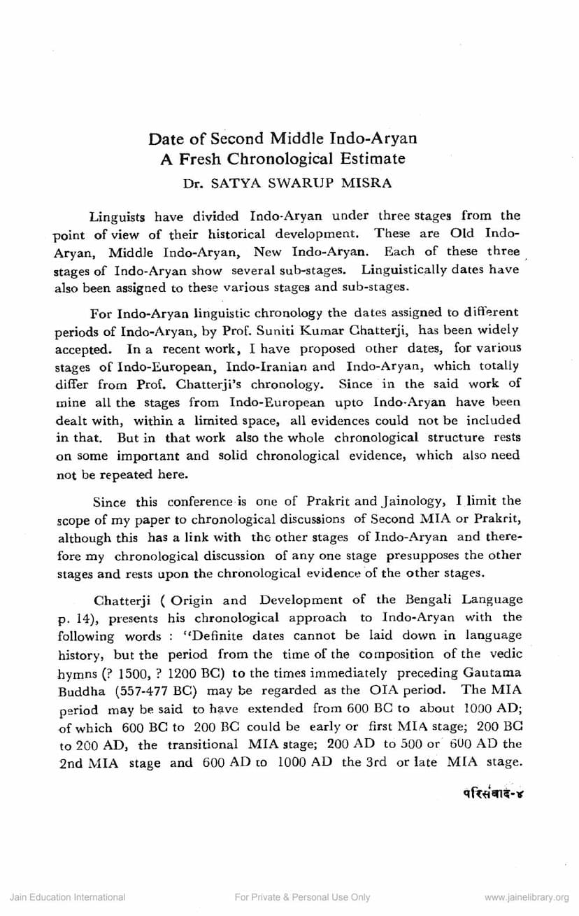 First page of Date Of Second Middle Indo Aryan A Fresh Chronological Estimate