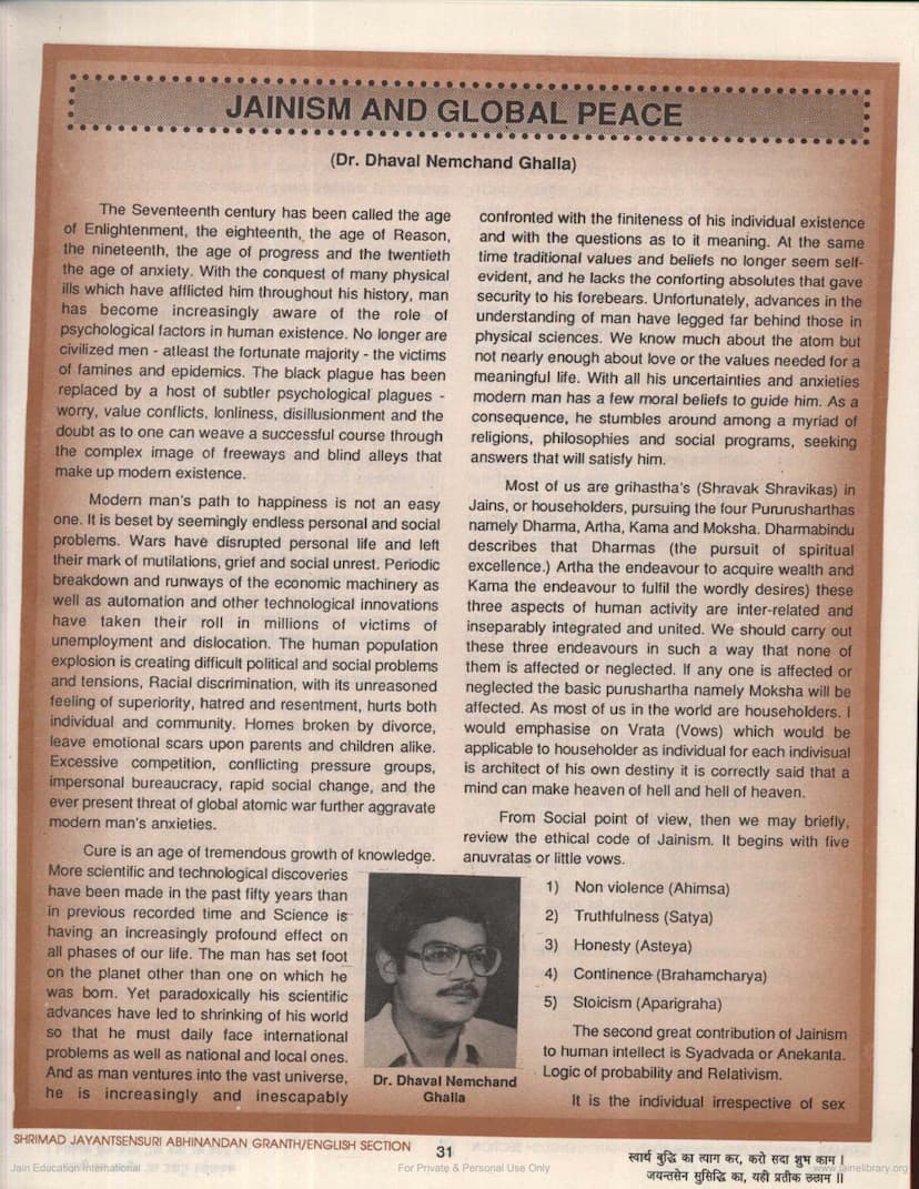 First page of Jainism And Global Peace
