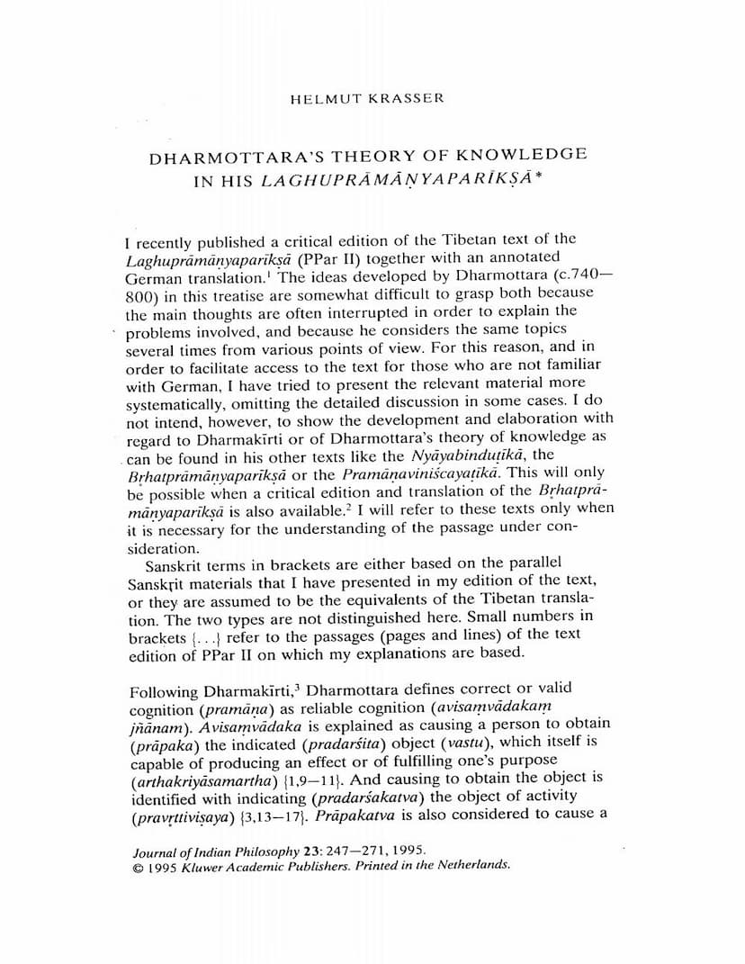 First page of Dharmottaras Theory Of Knowledge In His Laghupramanyapariksa