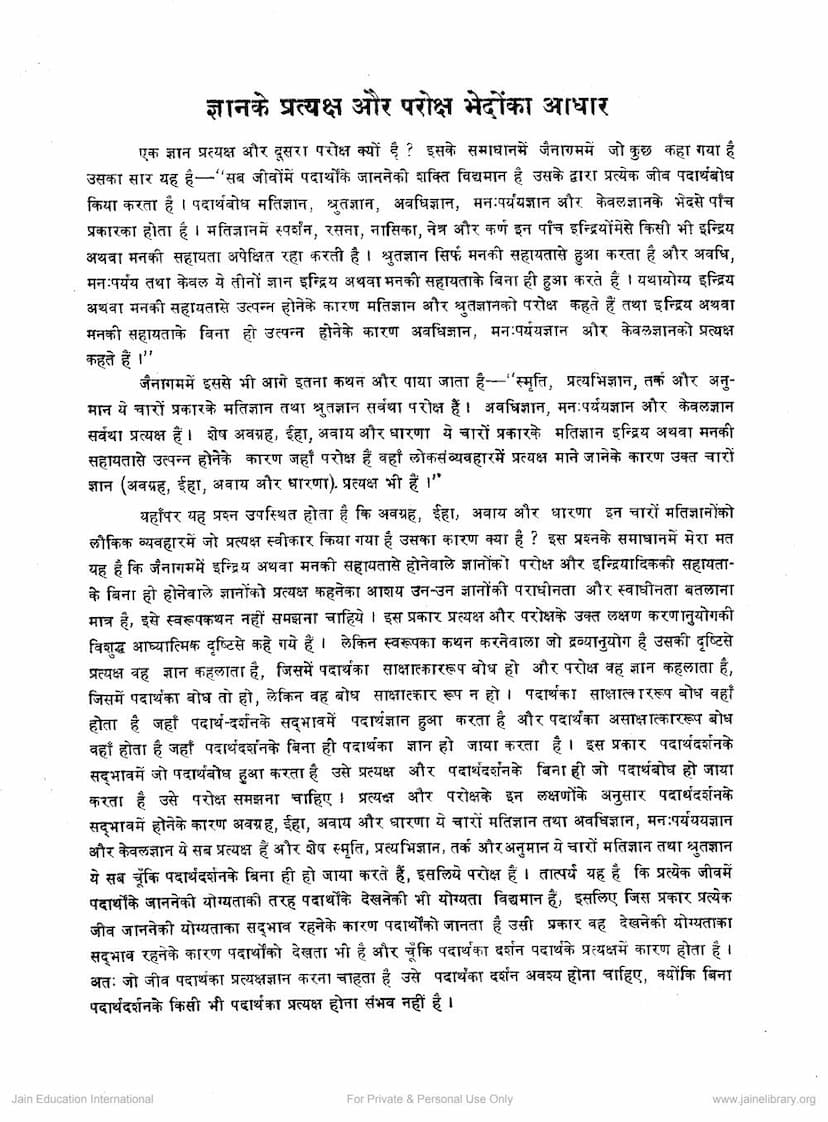 First page of Gyan Ke Pratyaksha Aur Parkosha Bhedo Ka Adhar