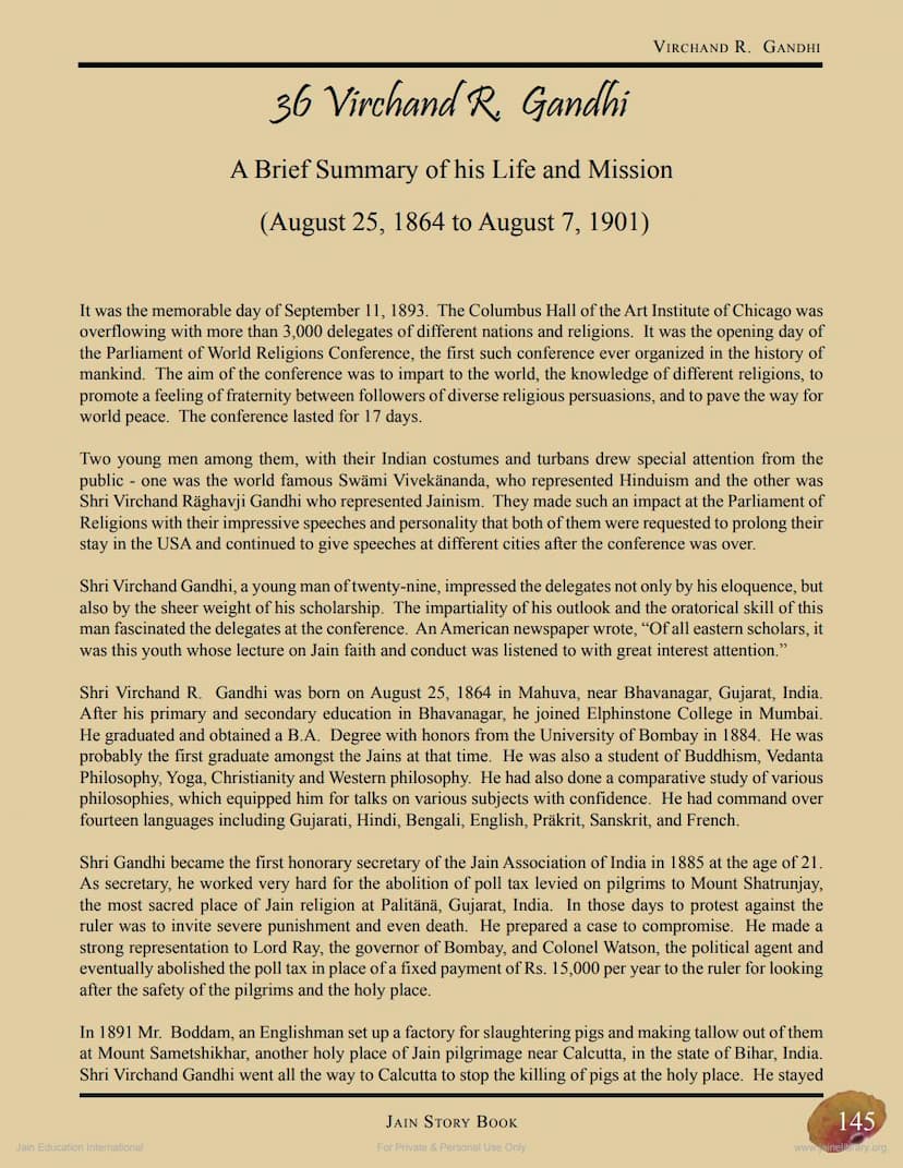 First page of Virchand R Gandhi