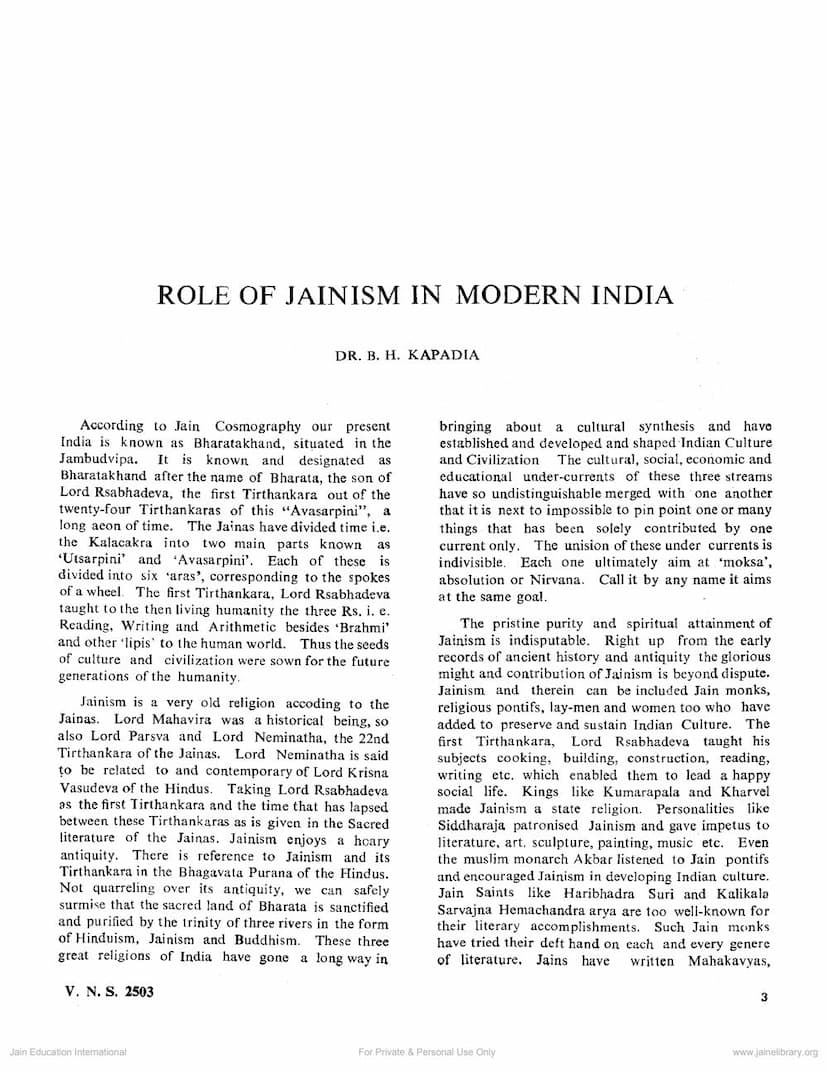 First page of Role Of Jainism In Modern India