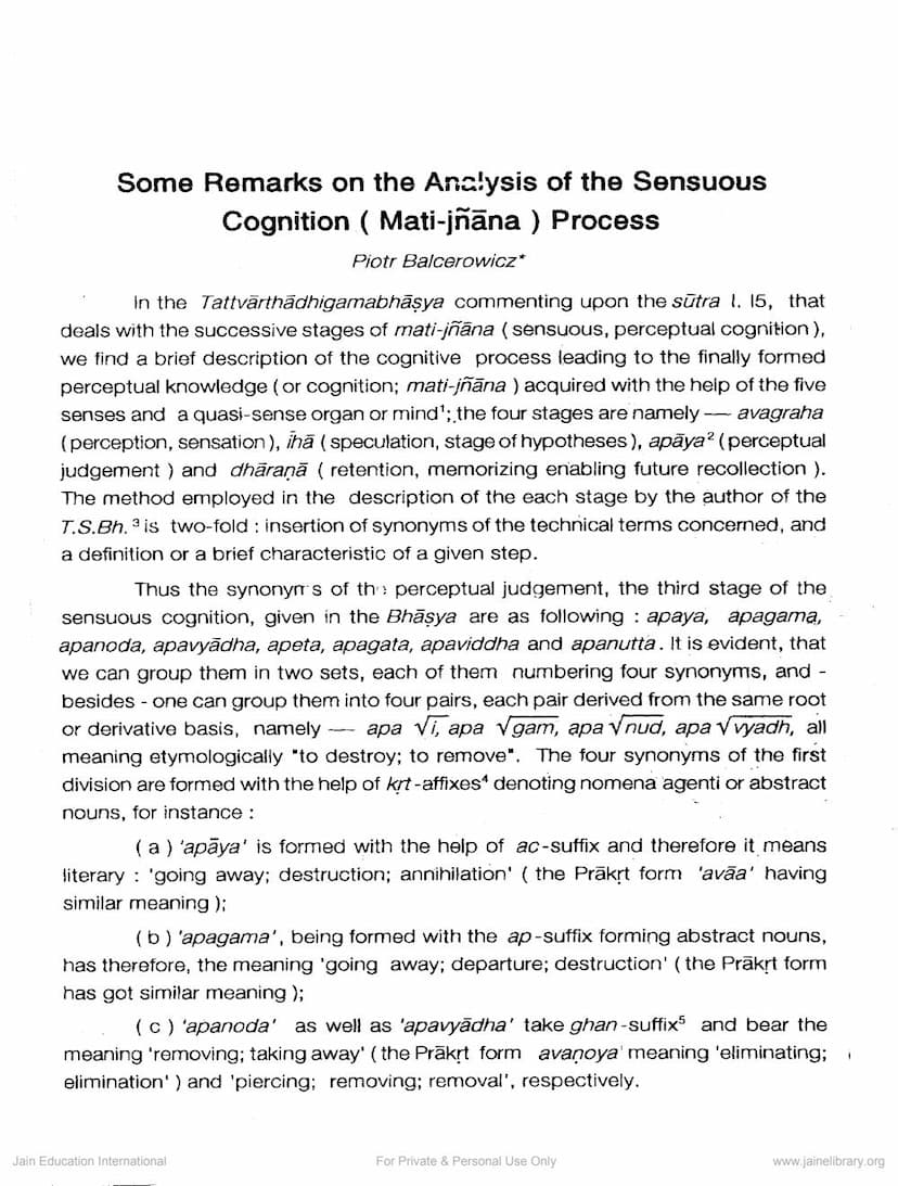 First page of Some Remarks On The Analysis Of The Sensuous Cognition Process