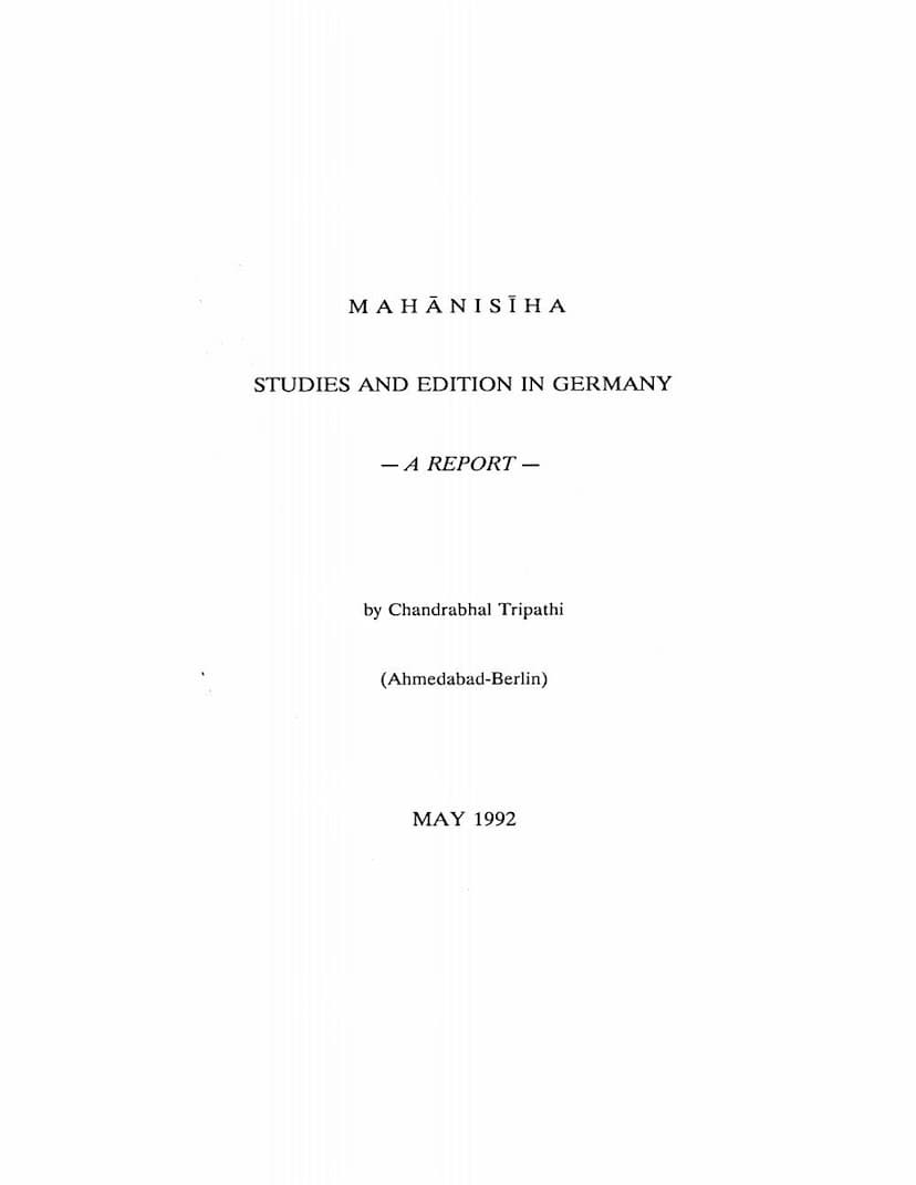 First page of Mahanisiha Studies And Edition In Germany