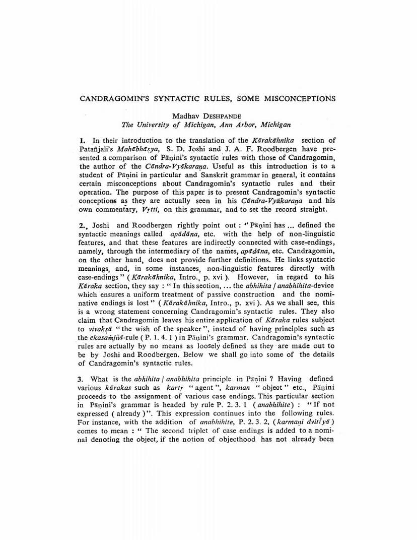 First page of Candragomins Syntactic Rules Some Misconceptions