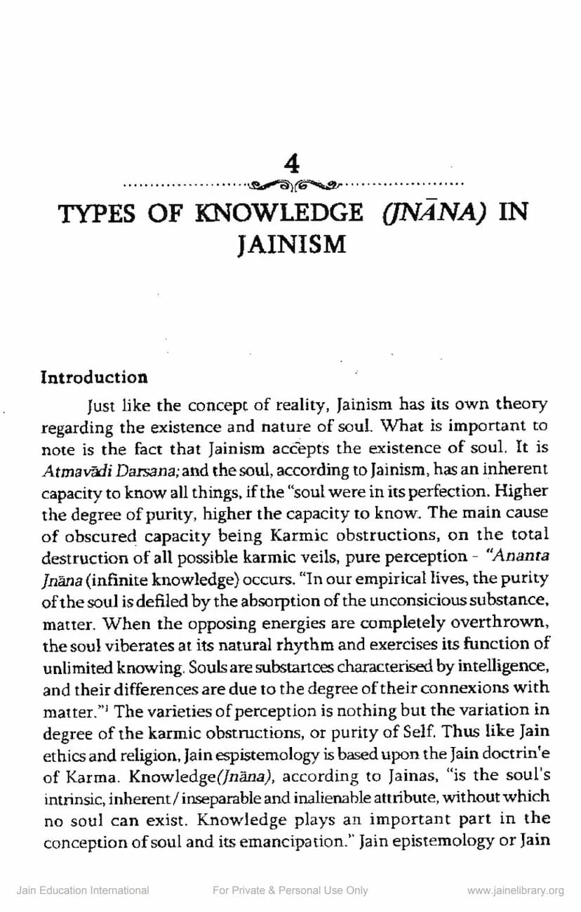 First page of Types Of Knowledge In Jainism