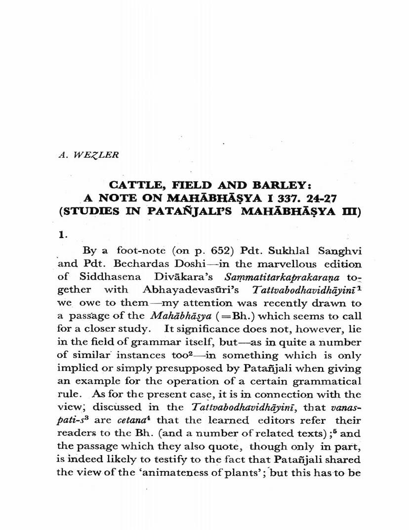 First page of Cattle Field And Barley Note On Mahabhasya