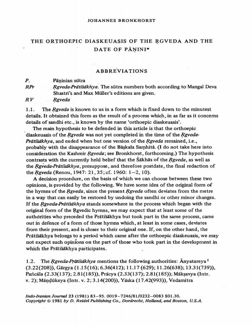 First page of Orthoepic Diaskeuasis Of Rgveda And Date Of Panini