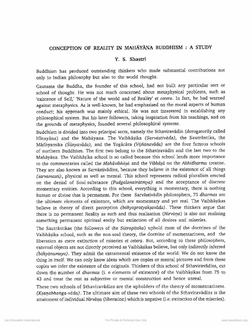 First page of Conception Of Reality In Mahayana Buddhism