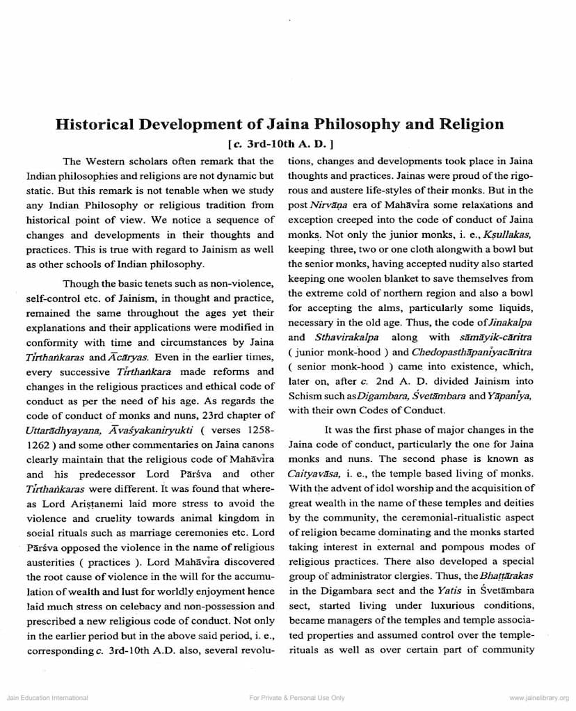 First page of Historical Development Of Jaina Philosophy And Religion