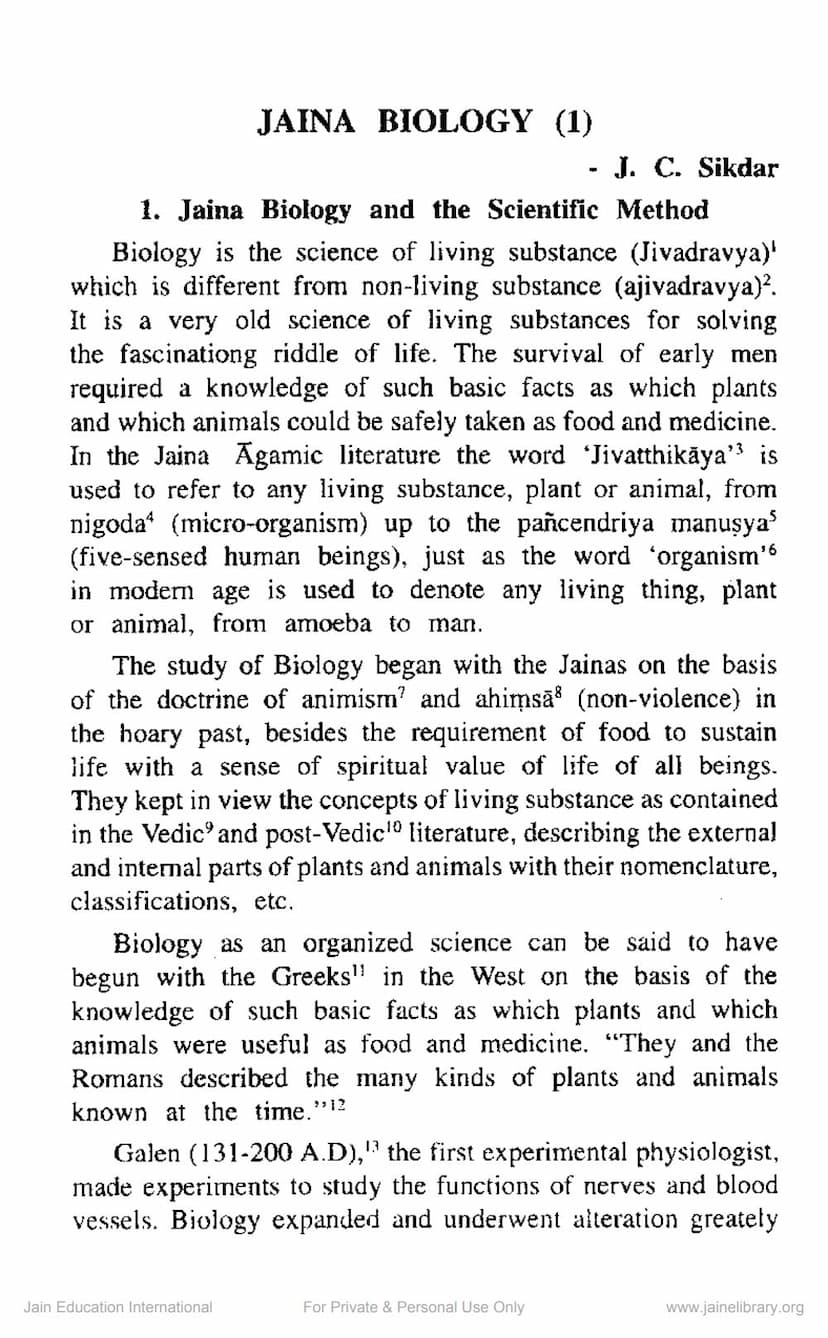 First page of Jaina Biology