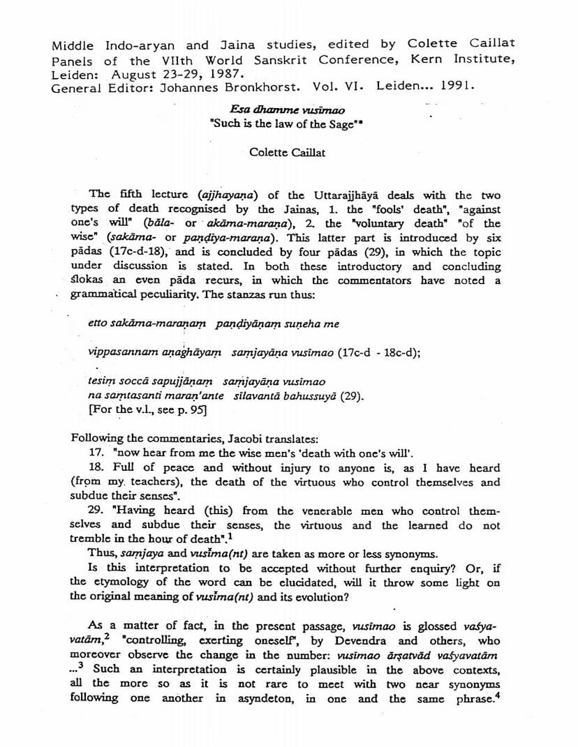 First page of Esa Dhamme Vusunao Such Is Law Of Sage