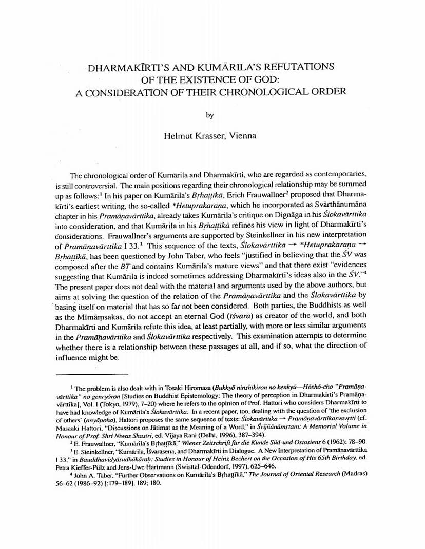First page of Dharmakirtis And Kumarilas Refutations Of Existence Of God