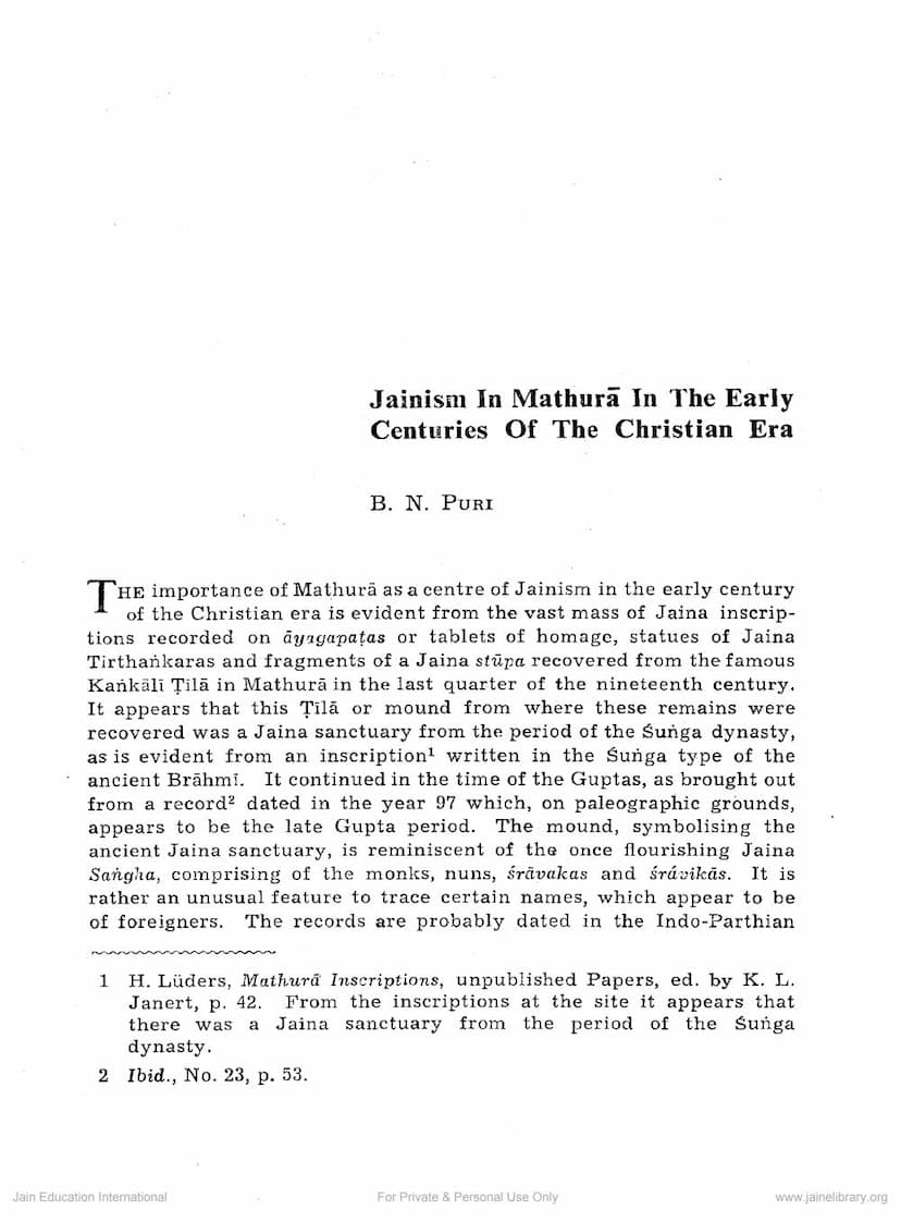 First page of Jainism In Mathura In The Early Centuries Of The Christian