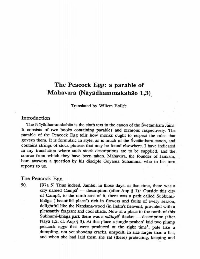 First page of Peacock Egg A Parable Of Mahavira
