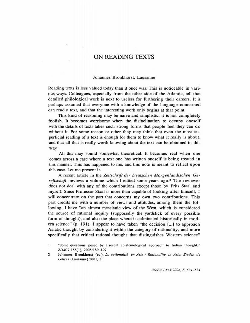 First page of On Reading Texts