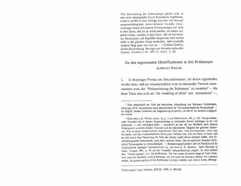 First page of Zu Den Sogenannten Identifikationen In Den Brahmanas