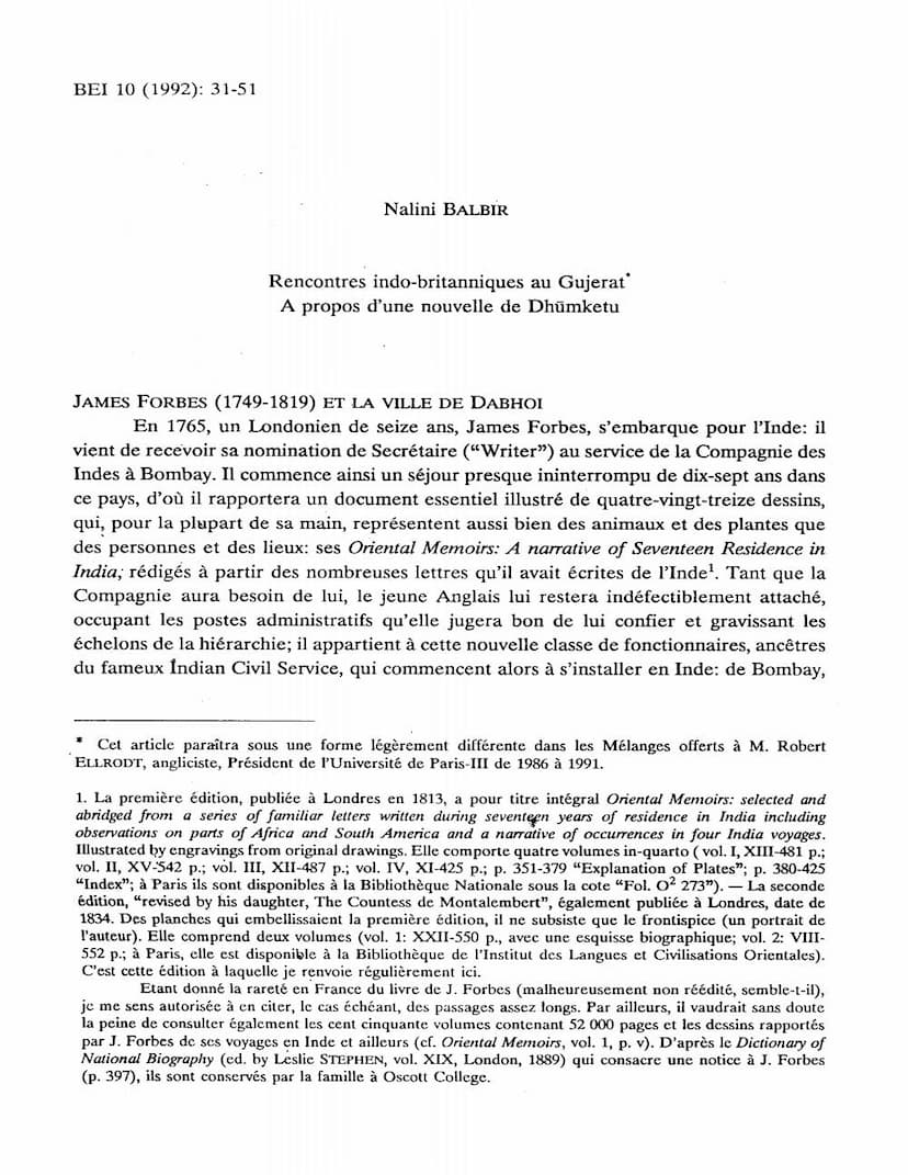 First page of Rencontres Indo Britanniques Au Gujerat A Propos Dune Nouvelle De Dhumketu