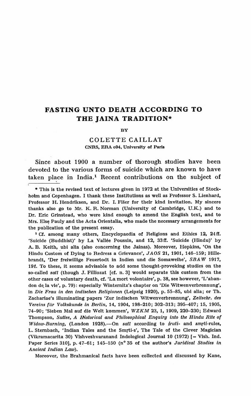 First page of Fasting Unto Death According To Jaina Tradition