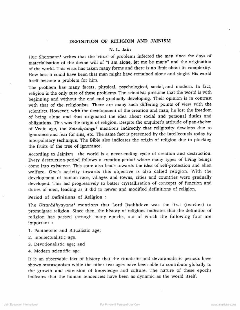 First page of Defination Of Religion And Jainism