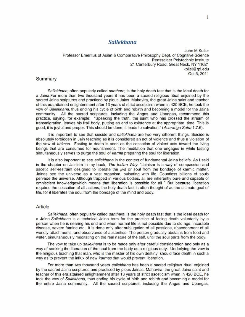 First page of Sallekhana