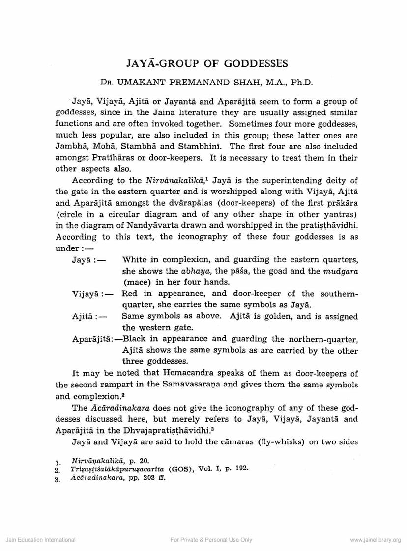 First page of Jaya Group Of Goddesses
