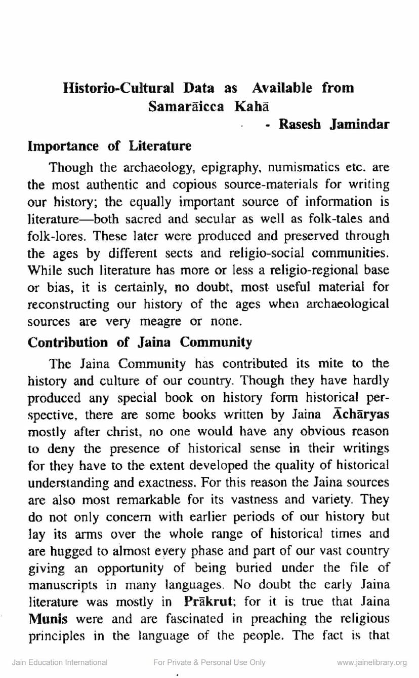 First page of Historio Cultural Data As Available From Samaraiccha Kaha
