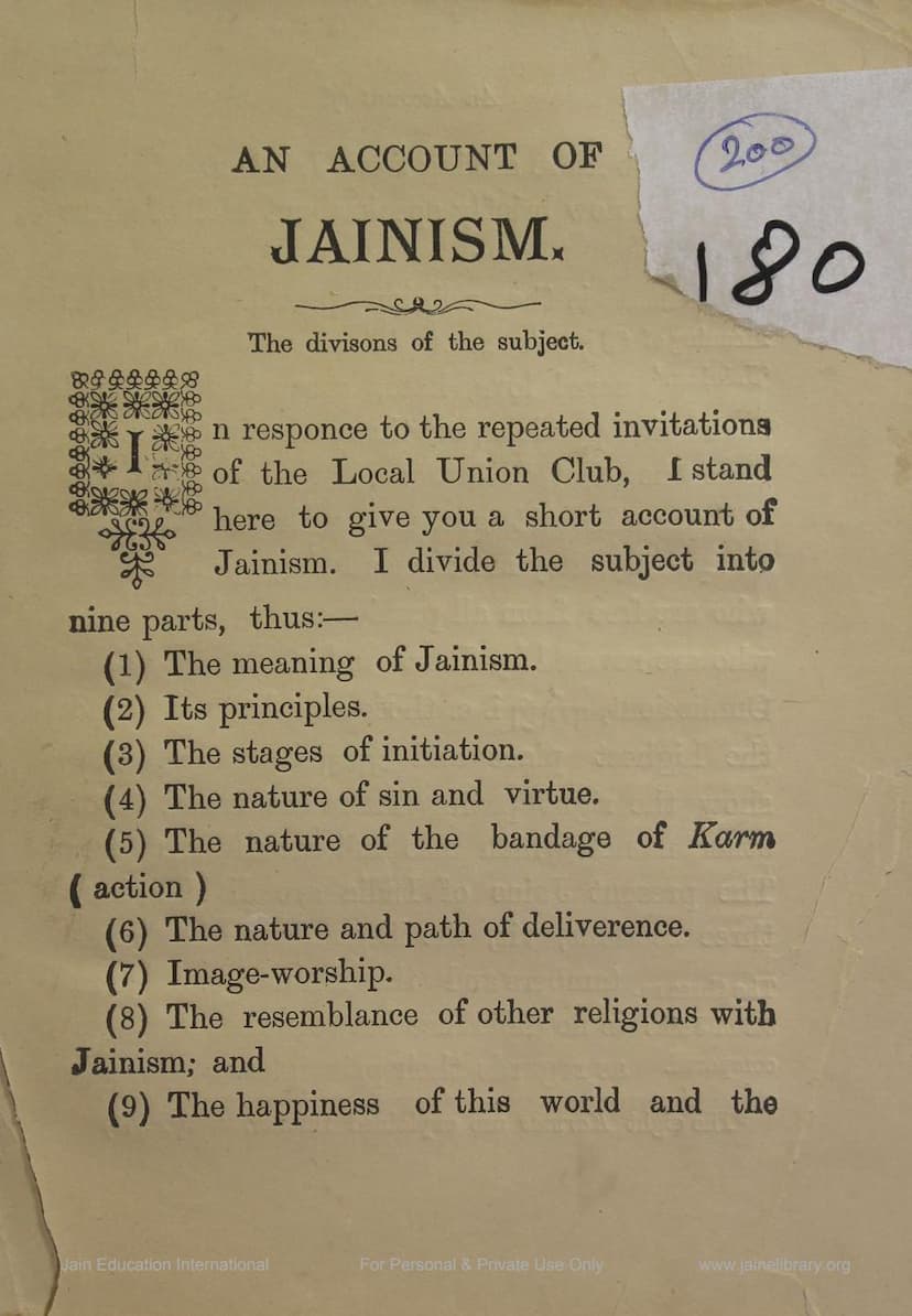 First page of Account Of Jainism