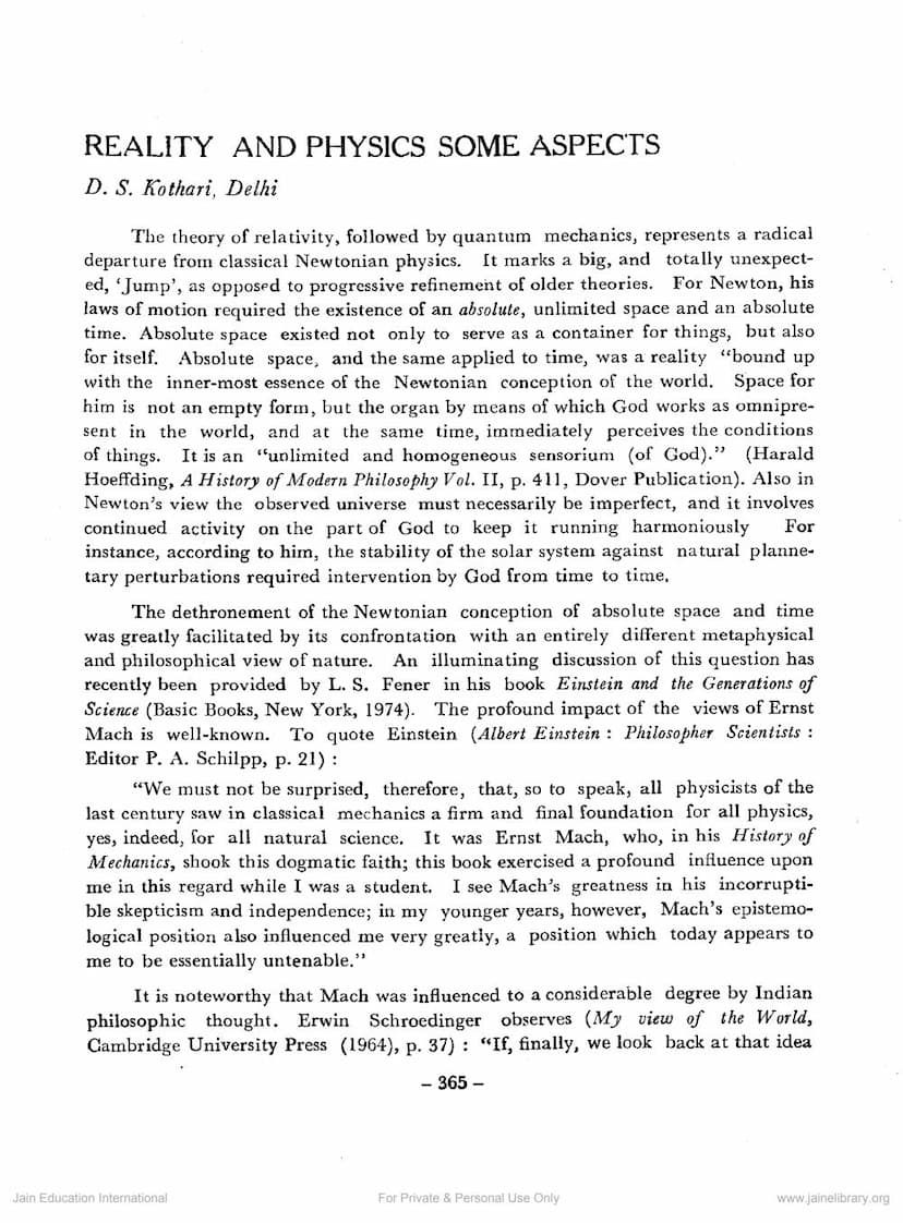 First page of Reality And Physics Some Aspects