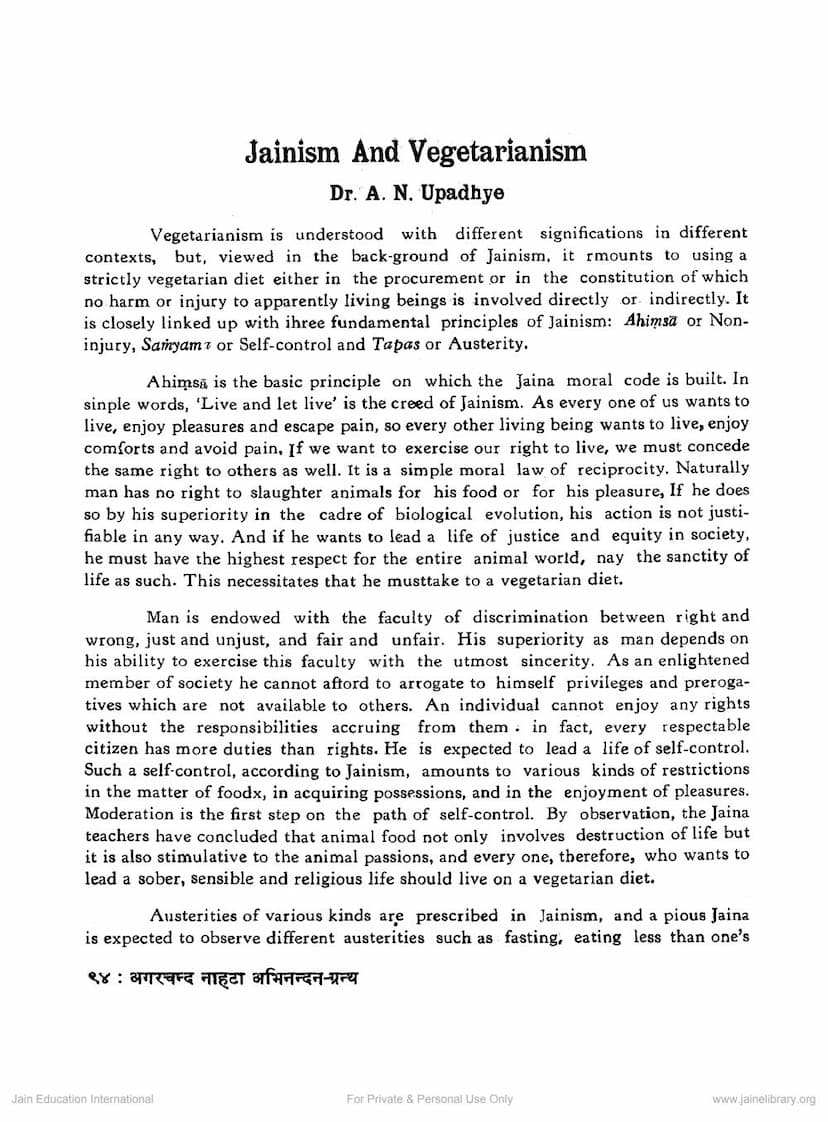 First page of Jainism And Vegetarianism