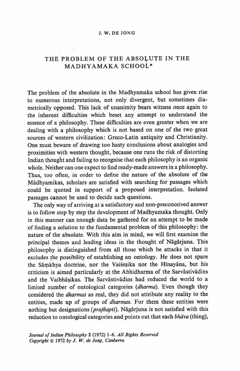 First page of Problem Of Absolute In Madhyamaka School