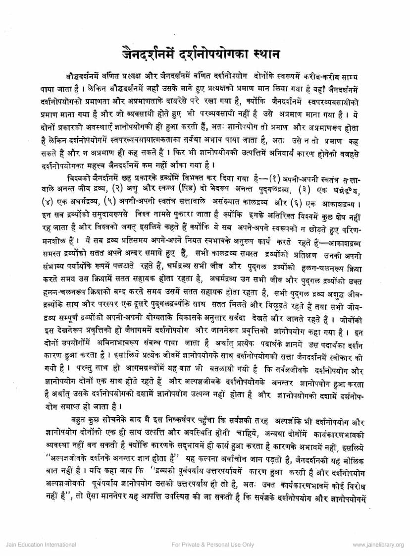 First page of Jain Darshan Me Darshanopayog Ka Sthan